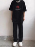 SPAO韓國同款男士休閑直筒褲春秋新款藍帽子小熊重磅衛褲SPWK25SK08LD 黑#SP藍帽子熊-貼布繡 L 曬單實(shí)拍圖