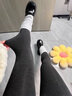 豎條紋瘦腿打底褲女秋冬季內(nèi)外穿保暖秋褲加絨加厚緊身踩腳連褲襪 1900D【淺灰連腳】 均碼 曬單實(shí)拍圖