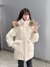 啄木鳥(niǎo)（TUCANO）白鴨絨羽絨服女短款2024新款冬季爆款加厚小個(gè)子中長(cháng)款大毛領(lǐng)外套 米白-貉子毛 L 推薦(115-130體重) 曬單實(shí)拍圖