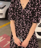 秋水伊人法式氣質V領碎花連衣裙夏季新款女X型收腰顯瘦裙子 花色 M 曬單實拍圖