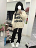 VEOX毛衣女針織衫女2025新款秋冬字母提花學生外套學院風中長款 杏色 M 95-105 曬單實拍圖