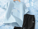 安踏兒童夏季冰絲速干套裝男中大童短袖短褲2件套女孩青少年運動(dòng)衣服 冰涼藍~基礎黑 【旋鋒易去污】 160 cm 曬單實(shí)拍圖