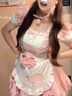 女仆裝cos可愛(ài)女傭軟妹貓咪二次元洛麗塔cosplay服裝lolita連衣裙 粉色連衣裙+發(fā)箍+圍裙+頸環(huán)鈴鐺 5XL 曬單實(shí)拍圖