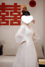 閃動(dòng)少女（SHANDONGSHAONV）法式輕婚紗2025新款新娘氣質(zhì)一字肩森系仙迎賓出門紗禮服感 米白色 XL 曬單實(shí)拍圖