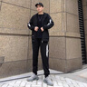 啄木鳥【三件套】運動套裝男秋冬季新款大碼衛(wèi)衣男連帽外套長褲休閑男裝 黑灰三件套【常規(guī)款】 XL （建議105-120斤） 曬單實拍圖
