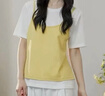 闊色（kuose）黃色假兩件t恤收腰上衣初夏穿搭2025夏季新款女寬松半袖短款 黃色 S 曬單實(shí)拍圖