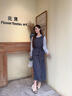 尚靜撞色假兩件襯衫+半裙兩件套女裝25年新款衣服時尚顯瘦氣質(zhì)套裝 灰色 M 曬單實拍圖
