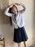 衣諾坊女童半身裙中長百褶裙子春秋兒童畢業(yè)演出服團體服校服 曬單實拍圖