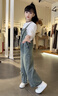 凌卡戚女童牛仔背帶褲2024新款秋裝兒童洋氣炸街褲子中大童女孩春秋長(cháng)褲 藍色單件背帶褲 120cm 曬單實(shí)拍圖