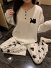 另約卡通貓咪睡衣女款春秋季2026新款純棉長(cháng)袖長(cháng)褲套裝學(xué)生大碼家居服 Y524 黑貓 杏色 M 曬單實(shí)拍圖