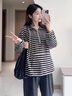 朗茵孕婦裝秋款2025套裝時(shí)尚洋氣時(shí)髦寬松條紋連帽衛(wèi)衣秋冬休閑兩件套 條紋衛(wèi)衣 XL建議130-145斤 曬單實(shí)拍圖