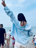 三福長(cháng)襯衫2025夏季袖子打褶寬松翻領(lǐng)中長(cháng)款上衣女裝501187 粉藍色 均碼 曬單實(shí)拍圖