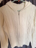 紫涵（ZIHAN）紫涵短款絞花雙拉鏈連帽針織開(kāi)衫女2024冬季新款修身顯瘦毛衣外套 米白 XL 曬單實(shí)拍圖