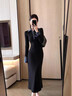 妙奕嘉長(cháng)袖連衣裙秋冬季裙子女春季2026長(cháng)裙包臀裙假兩件針織連衣裙黑色 黑色長(cháng)袖polo針織連衣裙 M 【建議90-100斤】 曬單實(shí)拍圖