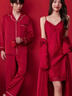 雅鹿結婚睡衣新婚情侶套裝冰絲晨袍女新娘婚用紅色本命年 NSYXX-508純色金邊袍 L 女-(建議105-120斤) 曬單實(shí)拍圖