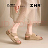 ZHR反絨牛皮涼鞋女夏季復古透氣勃肯鞋女軟底搭扣女鞋 IL02 卡其色37 曬單實(shí)拍圖