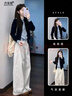 丹珠娜（DanZhuNa）休閑褲女秋季新款女裝套裝衣服針織小香風(fēng)流行穿搭闊腿褲子一整套 假兩件上衣+闊腿褲子 S 曬單實(shí)拍圖