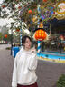 魯雅爾chic重磅紐扣設(shè)計感連帽衛(wèi)衣女春秋季小個子寬松顯瘦外套上衣情侶 白灰色 L 曬單實拍圖