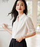初申 夏季短袖襯衫女設計感氣質(zhì)通勤OL白襯衣上衣S144C1799 白色 M  曬單實(shí)拍圖