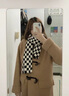 回力圍巾女100%純棉日系棋盤(pán)格冬季ins學(xué)生百搭針織保暖圍脖黑白格子 黑白 曬單實(shí)拍圖