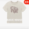 百家好（Basic House）Basic House/百家好字母小象刺繡圓領(lǐng)T恤夏季設計感正肩短袖上衣 米色 M 曬單實(shí)拍圖
