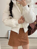 棉致大毛領(lǐng)短款羽棉絨服女2025冬季新款歐美風(fēng)收腰顯瘦減齡棉襖外套 白色 S 曬單實(shí)拍圖