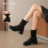 ZHR粗跟短靴女加絨保暖軟底襪靴女舒適圓頭套腳瘦瘦靴女EH229A黑色38 曬單實(shí)拍圖