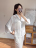 MOKITOUL輕奢品牌女士真絲睡衣女重磅長袖法式分體高端桑蠶絲綢家居服套裝 TZ24663珠光白 M 160 曬單實拍圖