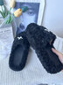 鳶草屋厚底毛毛拖鞋女外穿增高秋冬懶人毛絨保暖棉拖鞋室內居家時(shí)尚棉拖 厚底增高毛毛棉拖鞋【黑色】底高4cm 38 碼【尺碼偏小一點(diǎn)，卡碼腳大腳寬拍大一碼】 曬單實(shí)拍圖