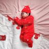 G.DUCKKIDS滿月寶寶衣服純棉男女新生兒連體衣紅百天嬰兒衣服秋冬喜慶春秋款 紅單層神龍帶福--含帽+襪 春秋款 66cm 曬單實拍圖