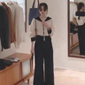 艾珠兒（Aizhuer）休閑褲女裝套裝2025秋冬裝韓系穿搭一整套針織開(kāi)衫闊腿褲子兩件套 白色上衣+牛仔褲兩件套 M 曬單實(shí)拍圖