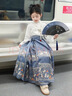 蘿美醬2025新款馬面裙女童兒童漢服套裝全套春秋國風(fēng)古裝女孩 雀藍色噴金馬面裙+長(cháng)袖上衣+項鏈 150 曬單實(shí)拍圖