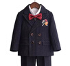 GOKU男童西裝禮服新款秋冬花童婚禮服演出服中小童英倫表演服寶寶周歲 藍西裝+馬甲+褲子+襯衫+領(lǐng)結胸花 130 （建議體重43-50斤） 曬單實(shí)拍圖