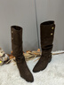 5+粗跟長(cháng)筒靴女2025秋冬新款尖頭西部牛仔靴堆堆靴長(cháng)靴美拉德騎士靴 咖啡色-絨里 39 曬單實(shí)拍圖