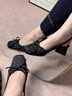 西域駱駝2025新款蝴蝶結瑪麗珍黑色單鞋后拌帶包頭涼鞋女夏綢緞粗跟高跟鞋 黑色【升級版】-駱駝官方品牌官 40 曬單實(shí)拍圖
