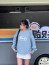 MMLG圓領(lǐng)衛衣女2025秋季新款華夫格肌理格紋韓版膠印logo短版上衣外套 淺霧藍 S 曬單實(shí)拍圖