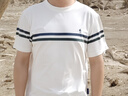 與狼共舞【瞬間涼感】7A抗菌桑蠶絲透氣條紋短袖T恤男 803本白 L(175) 曬單實(shí)拍圖