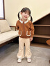 幼歌（YOUGE）嬰幼兒2025秋季新款法式復(fù)古花邊拼接柔軟毛衣開衫 棕色 90 cm 曬單實拍圖