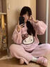果殼（Gukoo）睡衣女秋冬新款半邊絨睡衣HelloKitty聯(lián)名可愛(ài)女士家居服套裝D 珍珠白女套 S 曬單實(shí)拍圖
