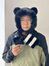 唐獅（TonLion）毛絨小熊帽子圍巾一體男秋冬季加厚騎車(chē)保暖防風(fēng)護耳連帽圍脖女 黑色 曬單實(shí)拍圖