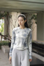 ONLY2025夏季新款舒適親膚3D滿(mǎn)印修身正肩長(cháng)袖T恤女|125302010 H3Z侵蝕牛仔紋理淺藍 M 曬單實(shí)拍圖