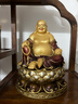 圓通 彌勒佛像 臺灣純銅盛唐彩貼真金大肚彌勒笑佛客廳招財擺件 12寸圓通款彌勒(太古彩)/尊 曬單實(shí)拍圖