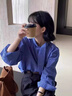 京多夢法式藍色格子長袖襯衫女春秋季新款蝴蝶結(jié)系帶襯衣高級感小眾上衣 藍色 M （95-105斤） 曬單實拍圖