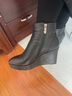 貝蘭思琦 頭層牛皮坡跟短靴女單靴厚底秋冬季新款鞋防水臺高跟短靴0X6007 黑色絨里 37 曬單實(shí)拍圖