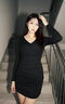 CEENIU包臀連衣裙女秋冬新款純欲風(fēng)性感V領(lǐng)內搭修身半身裙辣妹短裙套裝 黑色辣妹打底裙 S 曬單實(shí)拍圖