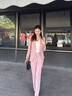 簡蜓薄款粉色職業(yè)西裝套裝女2025新款春款氣質(zhì)女神范播音藝考正裝西服 粉色西裝+褲子 L 曬單實拍圖