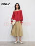 ONLY2025夏季新款度假風(fēng)綁帶一字領(lǐng)口寬松長(cháng)袖雪紡衫女|125258001 F17高定紅色 S 曬單實(shí)拍圖