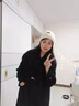 眾妃毛線(xiàn)帽男女同款加厚針織冬季保暖加絨套頭帽防寒防風(fēng)包頭帽護耳帽 米色加絨 曬單實(shí)拍圖