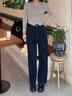 鉑吶苓牛仔褲高腰窄版闊腿春秋新款小個(gè)子寬松顯瘦梨形身材闊腿直筒褲 加絨直筒牛仔褲【深藍色】 M 曬單實(shí)拍圖