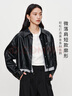 衣香麗影黑色假兩件皮衣女2025秋裝新款設計感條紋拼接時(shí)尚短外套 黑色 M 曬單實(shí)拍圖